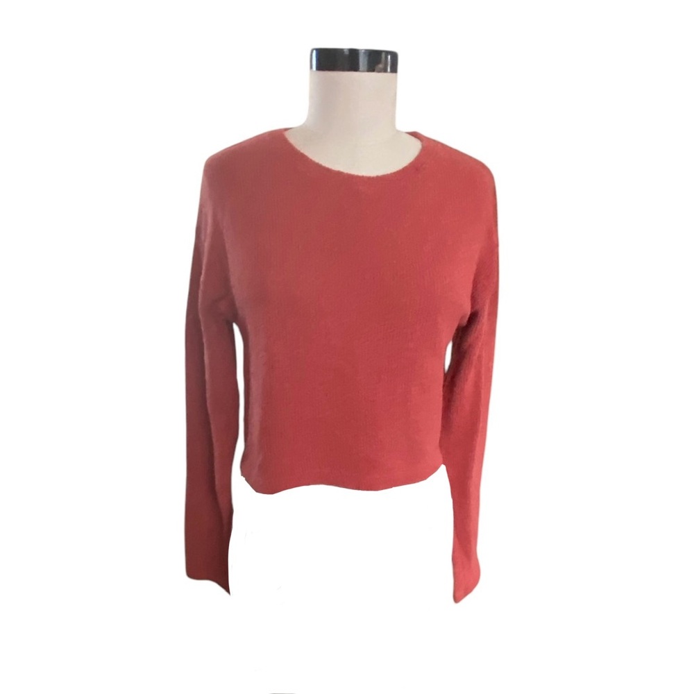 ZARA Orange Long Sleeve Crop Top Knit Shirt Size M